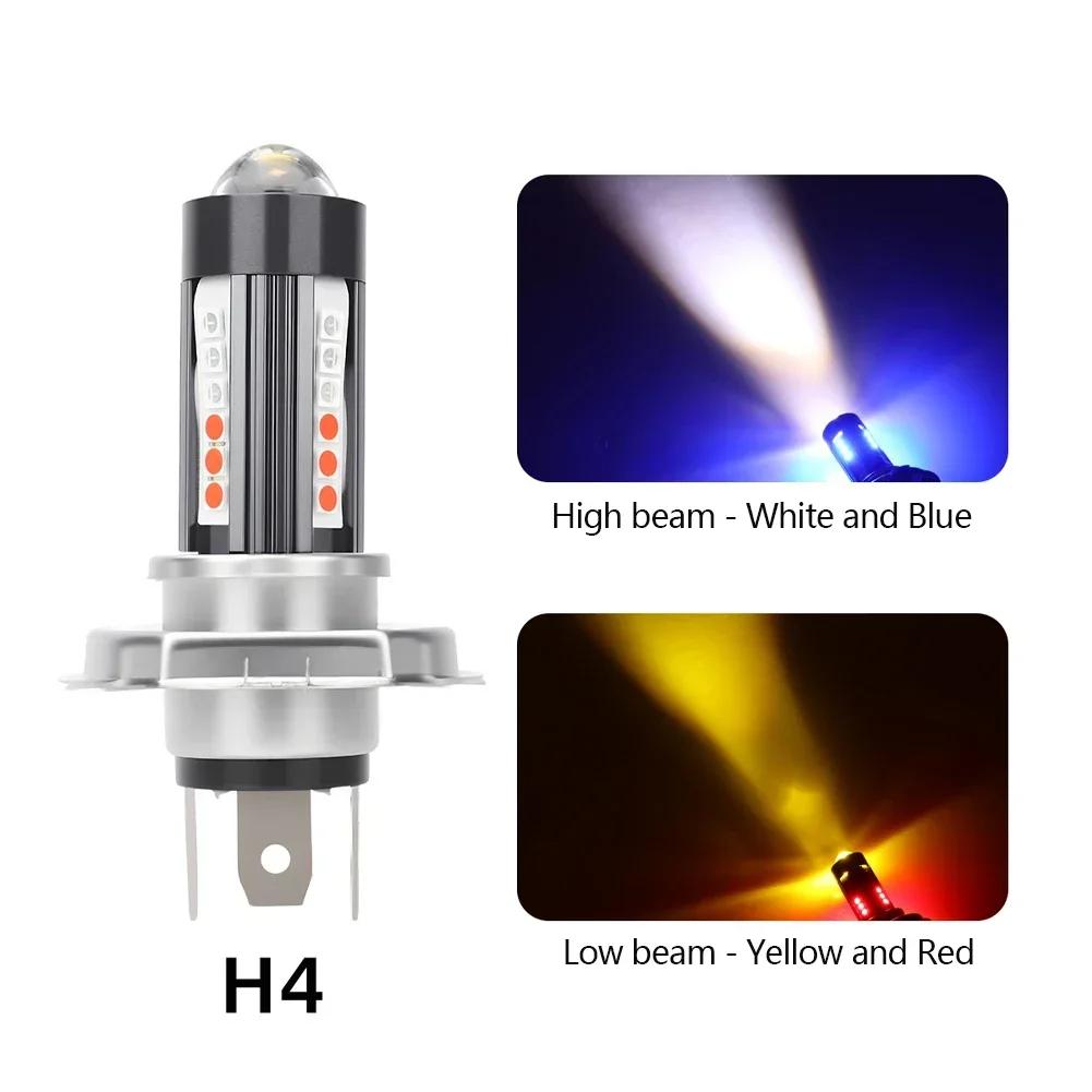 Universal LED Motorcycle Headlight H4 H6 BA20D P15D Four Colors Projector Lens Bulb DRL Driving Front Lamp