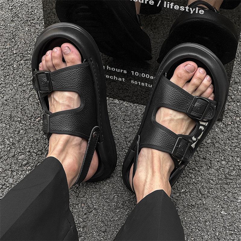 Summer new leather men's fork slippers outside the beach Roman Boken open-toe slippers 371241-J