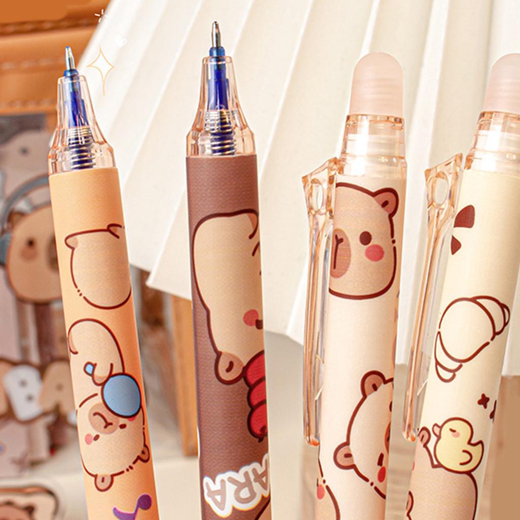 6Pieces Cartoon Gel Pen Erasable Retractable Gel Pen 0.5mm Office Writing Supplies for Adult Student Writing Noting