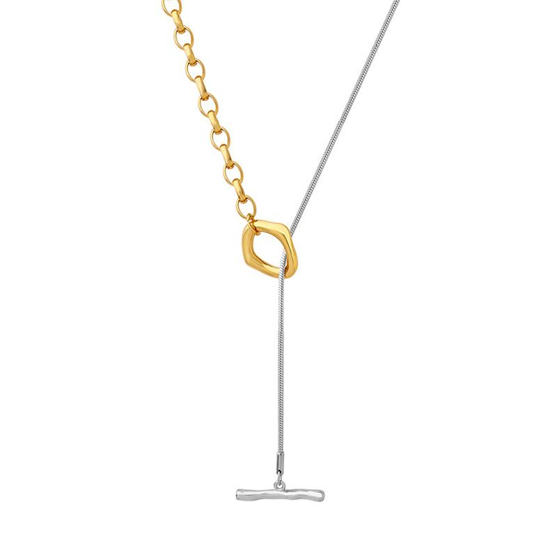 Two-tone OT Buckle Stainless Steel Long Necklaces For Women 18k Gold Plated No Tarnish Adjustable Women's Sweater Chain Necklace