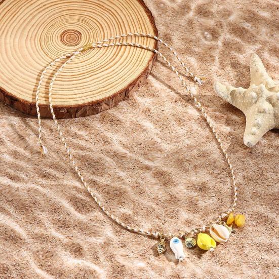 Ceramic Shell Fish Pendant Necklace for Women Irregular Gravel Braided Rope Adjustable Necklace Ocean Theme Boho Beach Jewelry
