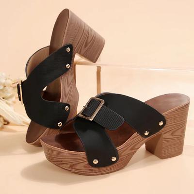 New Summer High-heeled Waterproof Table Shoes Large Size Thick-heeled Cross-strapped Casual Slippers
