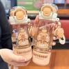 Cute Capybara Water Bottle For Kids School Portable Double Drink Tritan Space Cup with Handle Straw Strap Juice Cup BPA-Free