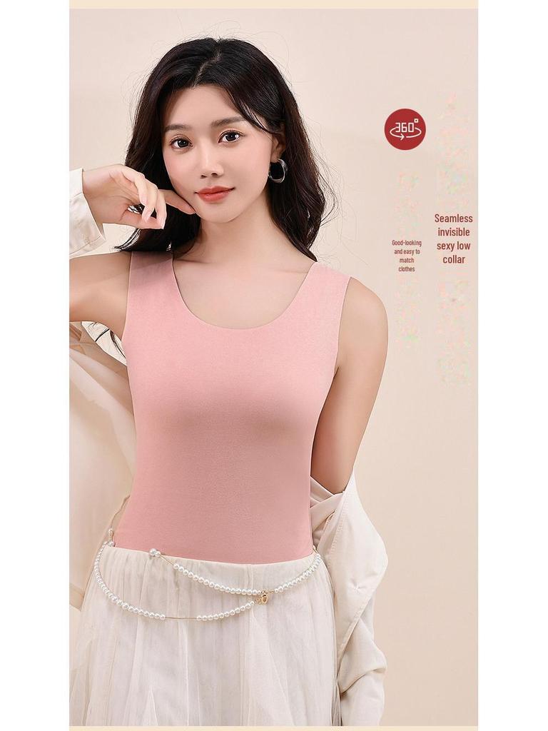 Women's German Velvet Self-Heating Thermal Vest: Double-Sided Brushed, Seamless, Solid Color, Thick, Autumn/Winter
