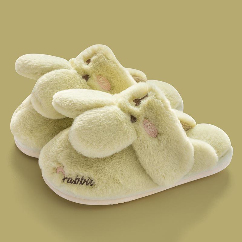 Cotton slippers women keep warm in autumn and winter cute little white rabbit hair plush confinement shoes bag and cotton mop household winter