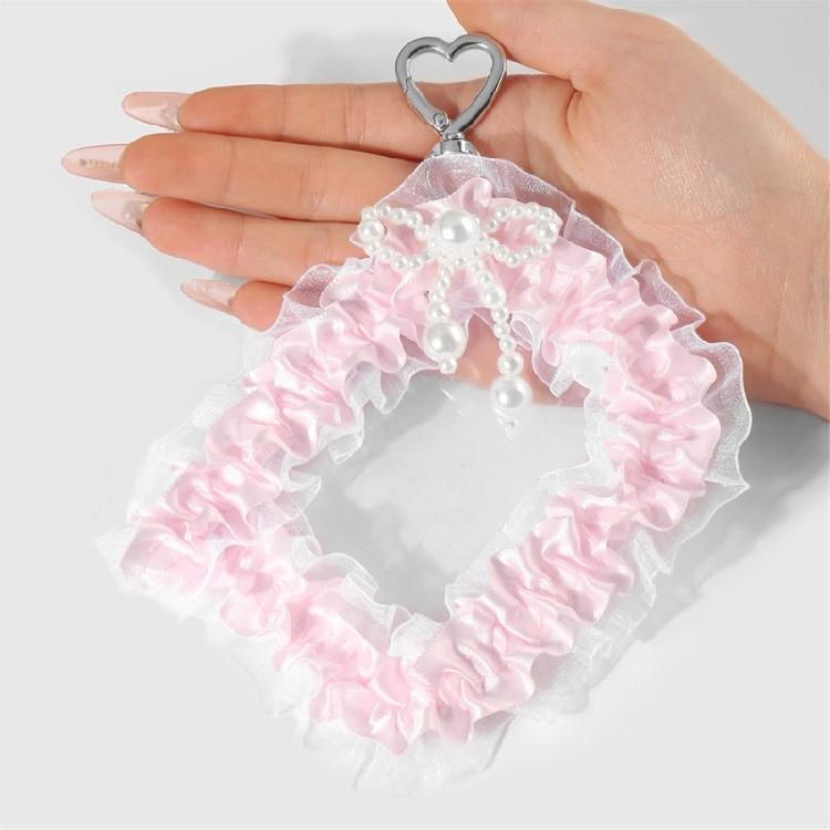 Süßer K-Pop Foto-Kartenhalter mit Schlüsselanhänger Perlen Schleifen Spitze Foto-Kartenhülle Ausweis Bank Kreditkartenhalter Schutz Hülle Geschenke