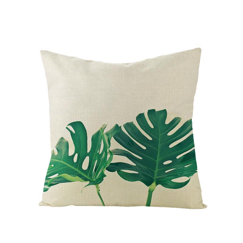 Tropical Green Leaf Linen Pillowcase - Nordic Style Sofa Cushion Cover