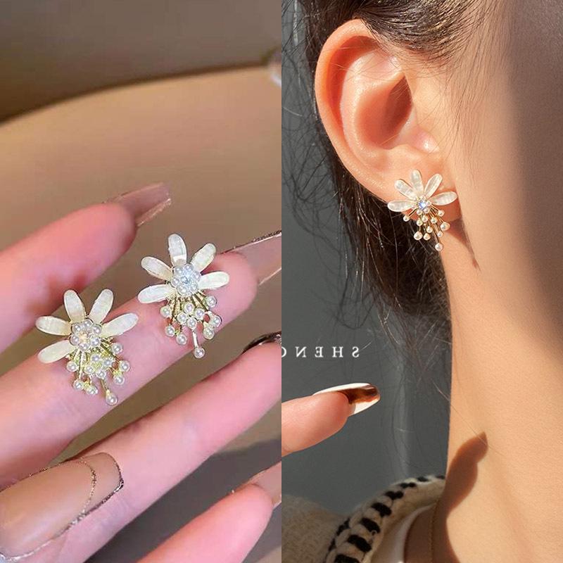 Korean Pearl Tassel Earrings with Silver Needle