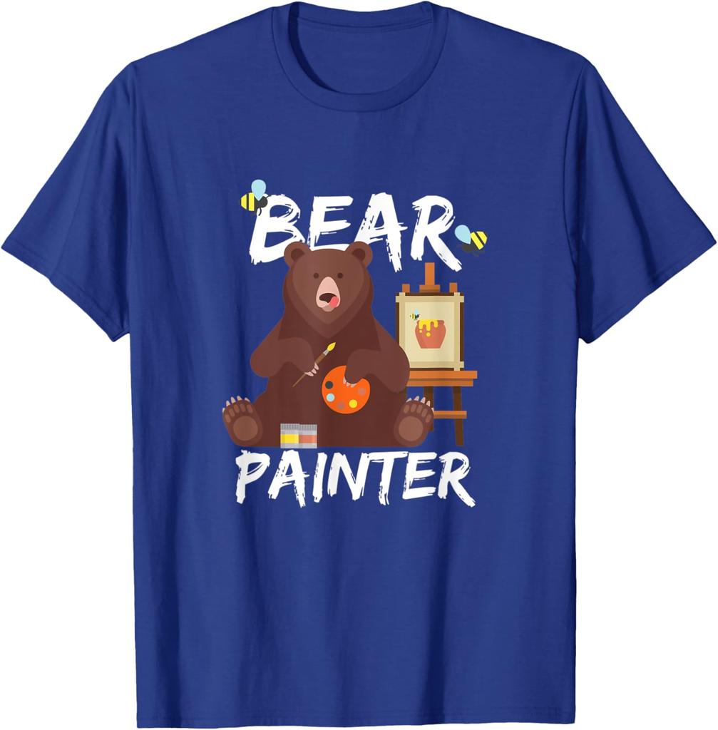 Bear Painter Funny Art Lover Graphic Tee Casual Cotton Short Sleeve TShirt for Men