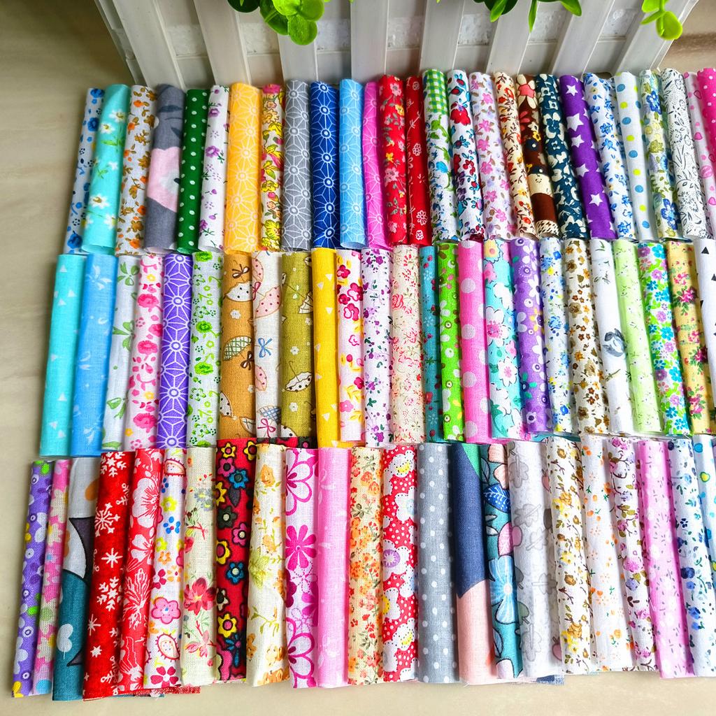 50pcs Pure Cotton Floral Fabric Squares - 10x10cm Pastoral Print Assortment for DIY Doll Crafts and Handmade Projects