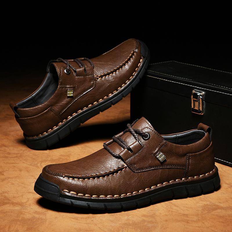 Fashion New Men Minimalist Leather Sneakers Lightweight Lace Up Casual Shoes Breathable Walking Shoes Leisure Walk Male Treking Footwear
