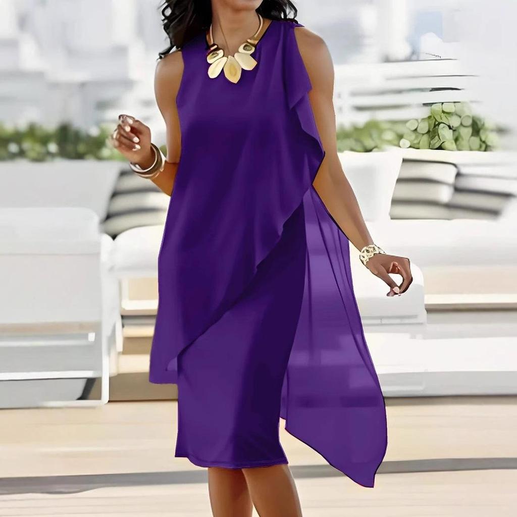 2025WIsh Urban Chic Sleeveless Summer Dress: Elegant, Irregular Chiffon Design