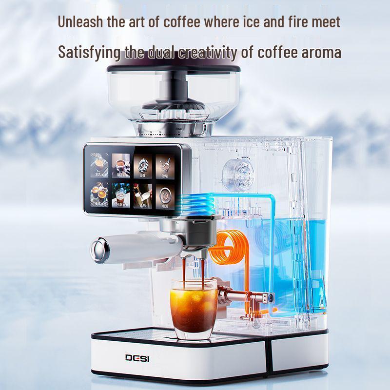 DESI Touchscreen Italian-American Smart Grind-and-Brew Semi-Automatic Coffee Maker for Cold & Hot Drinks In Office or Home.