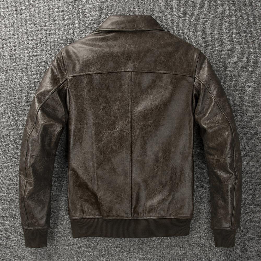 Flight Suit A2 Soft Genuine Cow Men Leather Jacket Brown Aviator Bomber Jackets Man Coat Spring Autumn