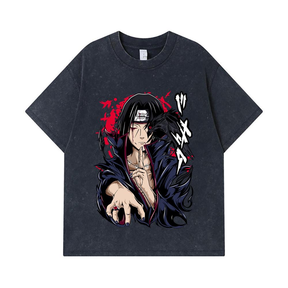 275 GSM Washed T-shirts 100% Cotton Naruto V3 Itachi Print Unisex Heavy Cotton T Shirt