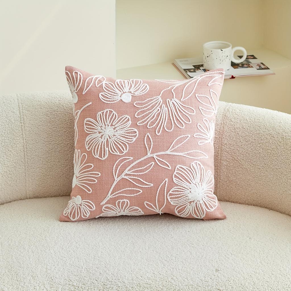 Boho Pink Daisy Floral Throw Pillow Cover Aesthetic Handmade Flower Decorative Cushion Case Forhome Decor