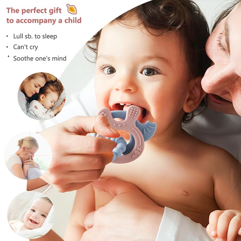 1Pc Silicone Teether Baby Animal Shape Wooden Teether Ring Kid Gift Bpa Free Silicone Children Goods Kid Teething Toy