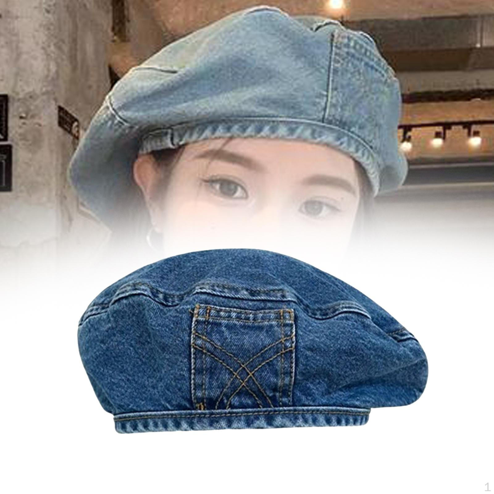 

Джинсовый берет, элегантный головной убор, удобная шапочка для путешествий, шопинга, отпуска темно-синий