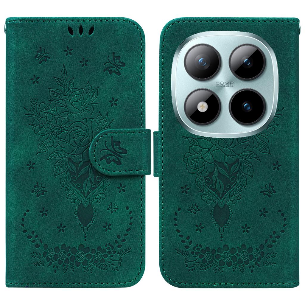 For Xiaomi Redmi Note 15 Pro 5G (Global) Case Butterfly Flower Imprint PU Leather Wallet Phone Cover with Strap