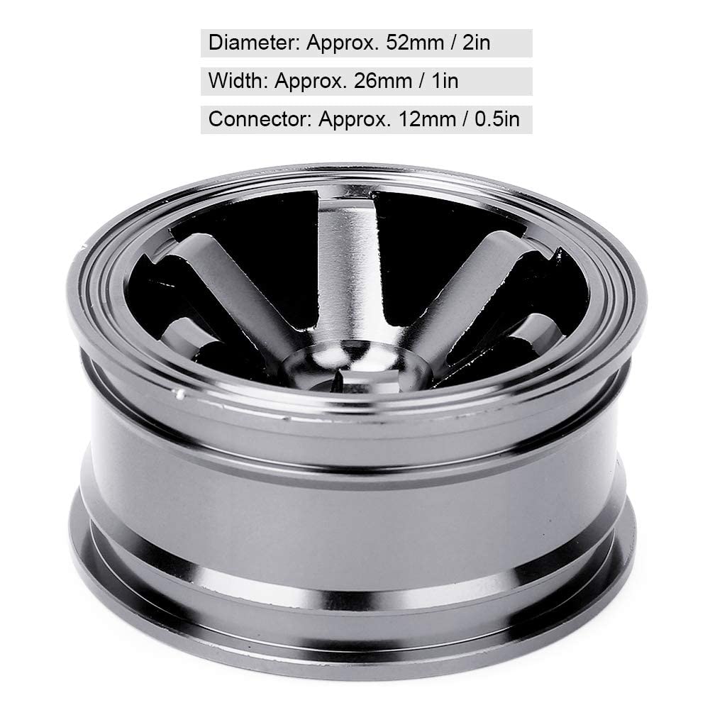 4pcs RC Wheel Hubs, Aluminum Alloy Wheel Hubs for 110 Scale Flat Running Drift RC Cars, 52mm Diameter, 26mm Width, 12mm Connector, High Strength,