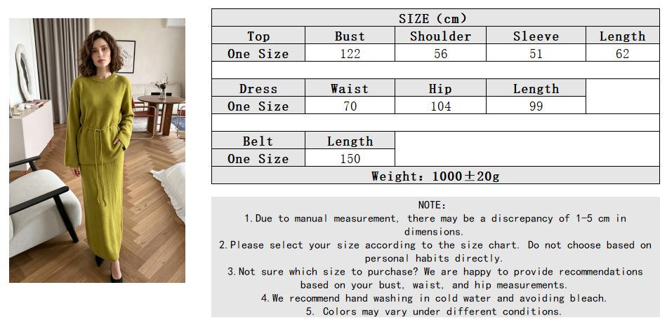 2026 New Women's Fall Winter Sweater Skirt Set Loose Lazy Style Long Sleeve Tie Knit Casual 2 Piece Outfit