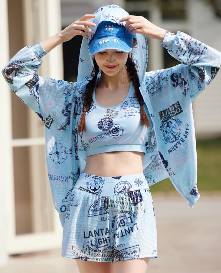 Korean Style Women's Three-Piece Swimsuit Set with Slimming Cover-Up: Sun Protection & Conservative Holiday Swimwear