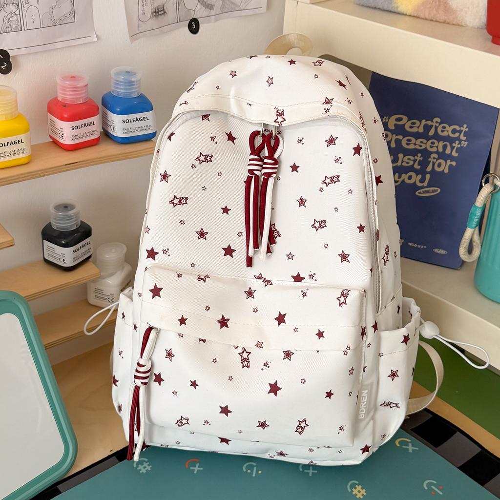 Schoolbag Cartoon Star Contrasting Backpack Women Waterproof Leisure Travel Backpack Junior High School Schoolbag Ins Student Schoolbag