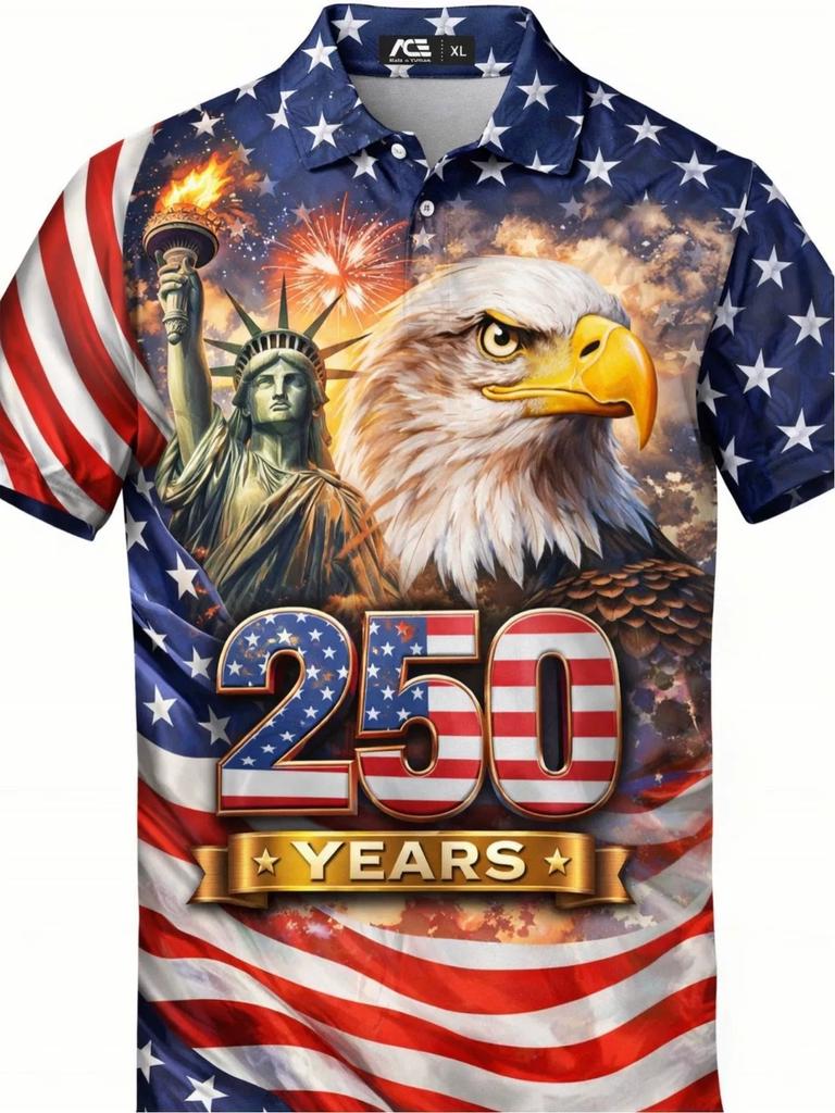Patriotic Short-Sleeve Polo: US 250th Anniversary Freedom