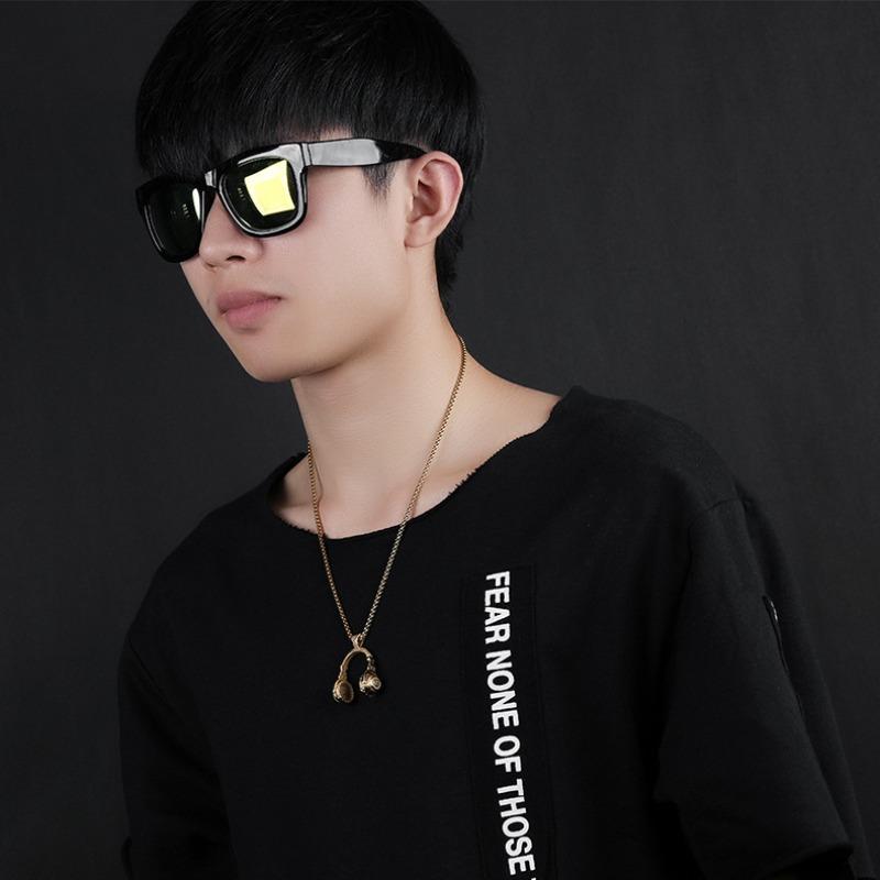 Rock Music Earphone Pendant Couple Necklace Titanium Steel Jewelry