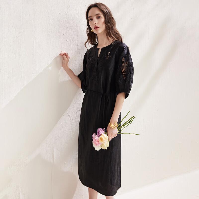 Zhao Jun New Chinese Style Silk Xiangyunsha V-Neck Midi Dress