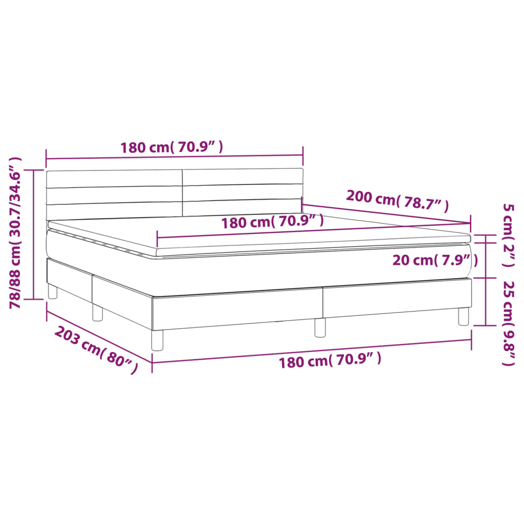 Box Spring Bed with Mattress Black 180 x 200 cm Fabric