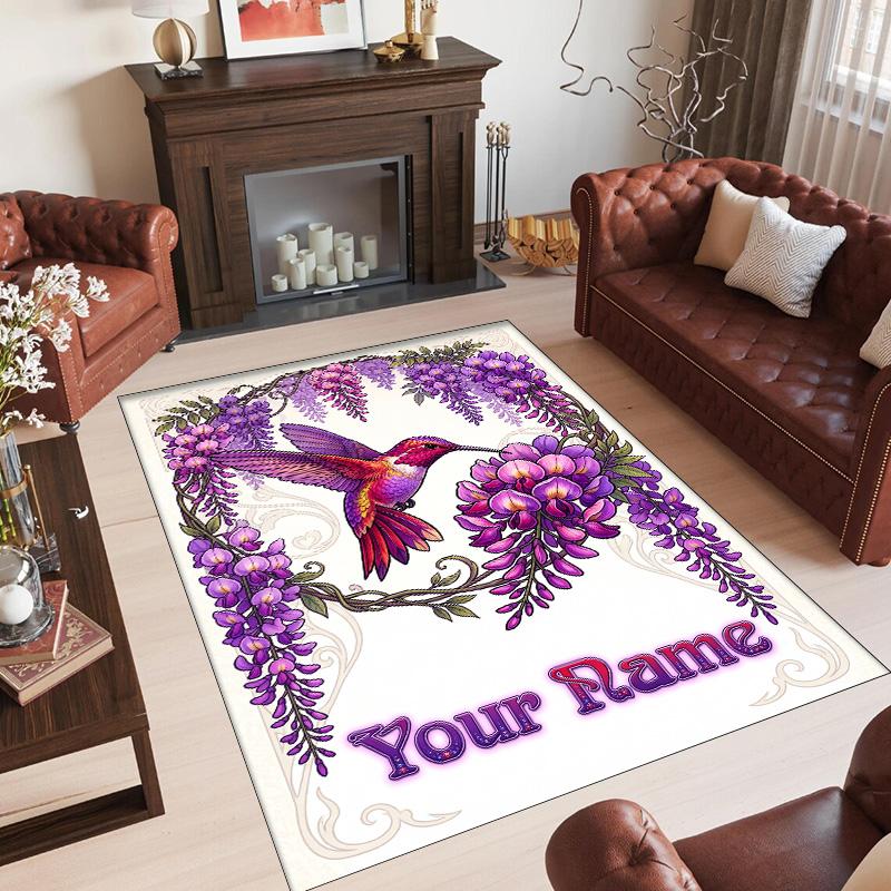 Birds Theme Crystal Velvet Floor Rug Personalized Custom Name Text Warm Carpet Home Decoration