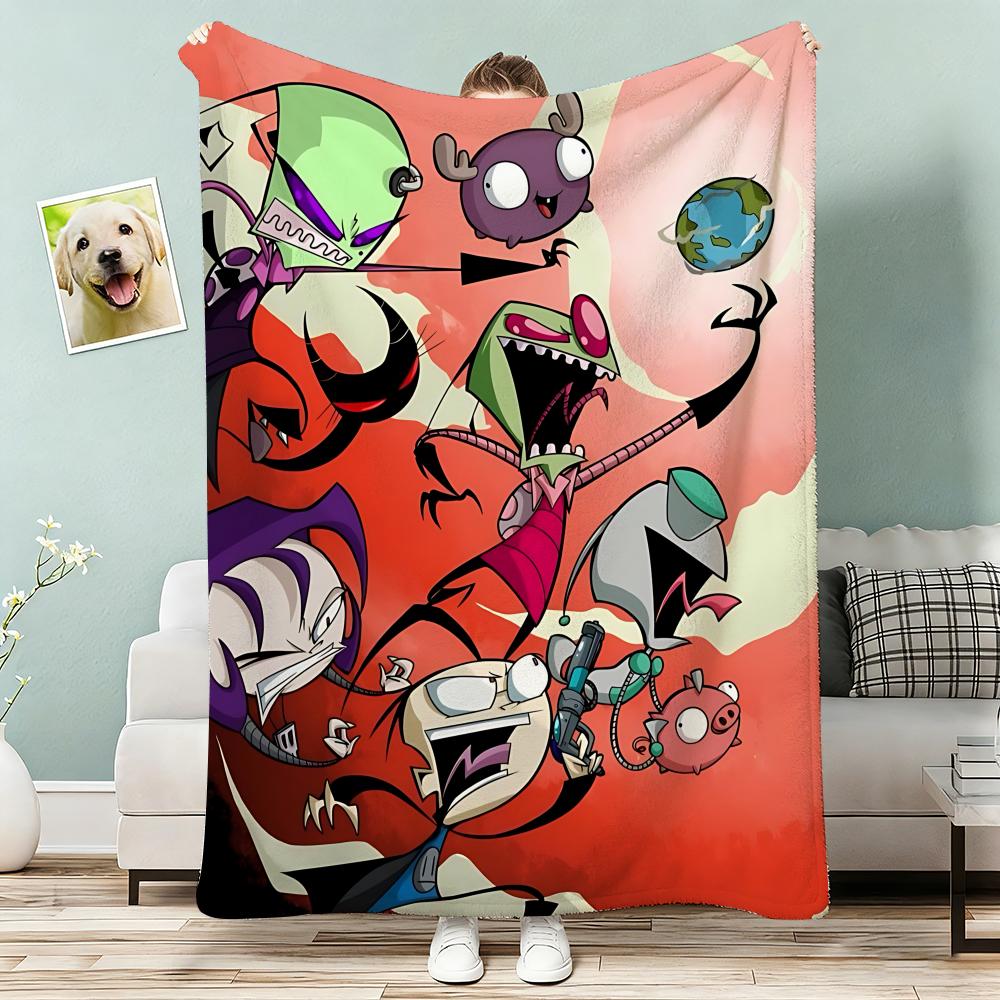 Cartoon I-Invader Zim Throw Lightweight 240g Flannel Blanket Soft Skin-friendly for Summer Cooling