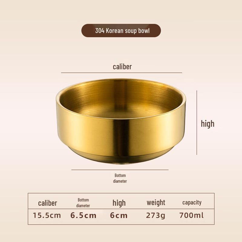 ZISIZ Korean Style Golden Steel Rice Bowl