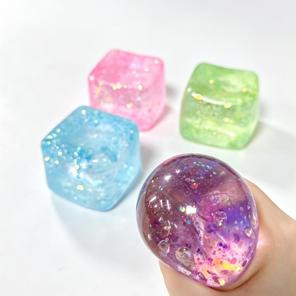 Colorful Glitter Stress Cube Toy Anti-Stress Slow Rebound Ice Cube TPR Block Small Squeeze Ice Cubes for Compression Therapy