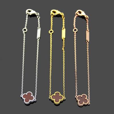 Four-leaf Clover Single Flower Bracelet 18K Natural Red Chalcedony and White Mother-of-pearl All-match Women's Bracelet