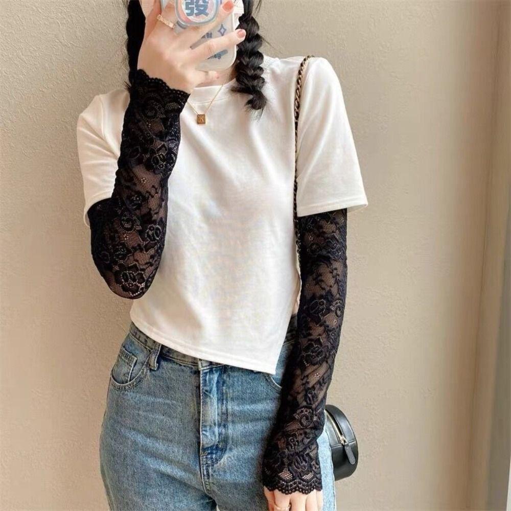 UV Insulation Lace Ice Silk Sleeves Sun Protection Cycling Gloves Cute Sunscreen Sleeve  Women