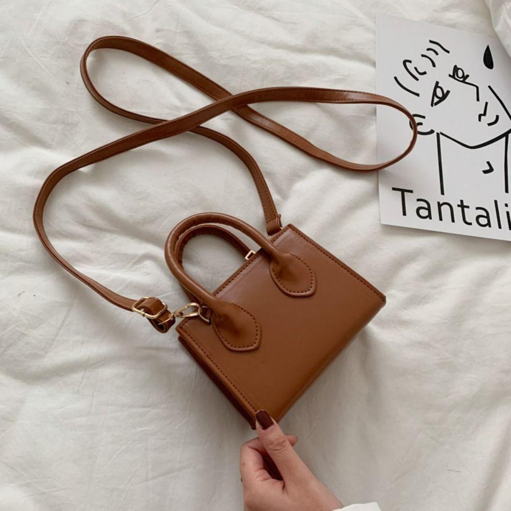 PU Leather Mini Handbag Solid Color Flap Shoulder Purse Korean Style Small Square Bag  Work Women