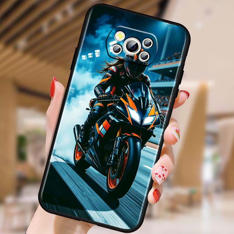 Creative motorcycle rider cool For Xiaomi Mi Poco F3 F4 F5 F6 X3 X4 X5 X6 X7 M3 M4 M5 M6 M7 GT Pro 5G Black Phone Case