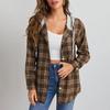 Fashion Women's Temperament Plaid Single-breasted Cardigan Hooded Long Sleeve Shirt
