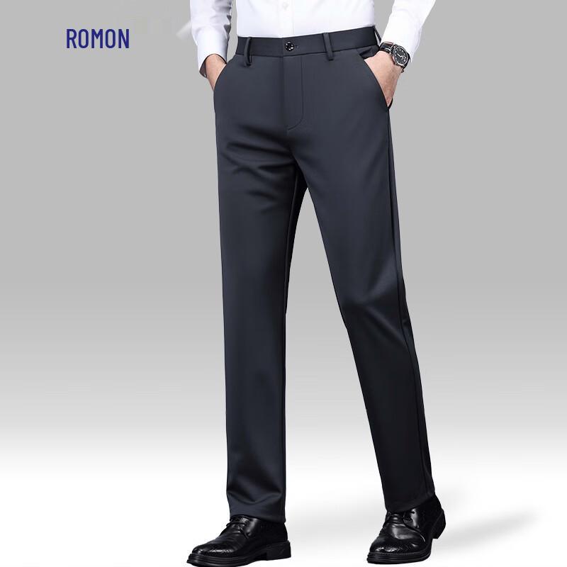 ROMON S Men's Easy Care Stretch Business Casual Straight-Leg Pants