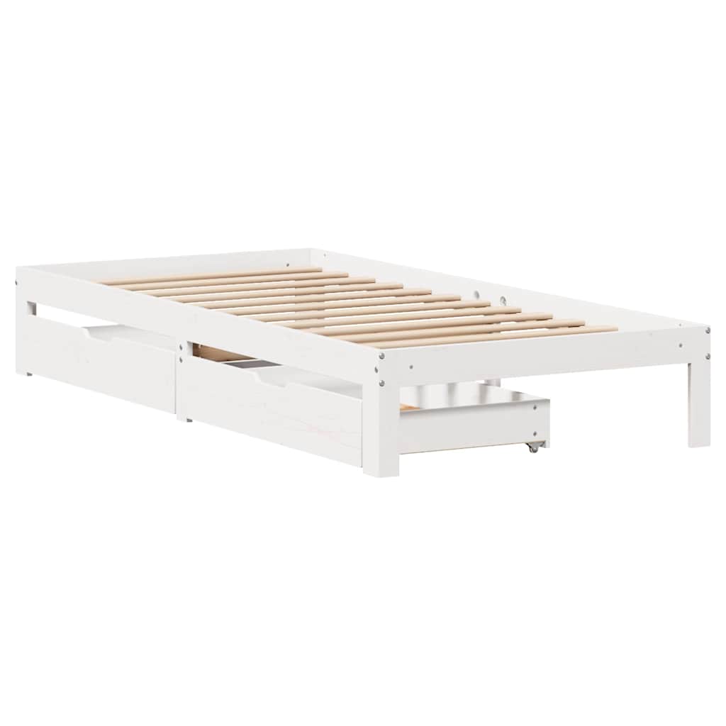 Solid Wood Bed with Drawers White 90x200 Cm Pine
