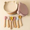 Dropshipping Silicone Baby Feeding Dishes Tableware For Kids Children Sucker Dishes Plate Toddle Training Spoon Baby Stuff