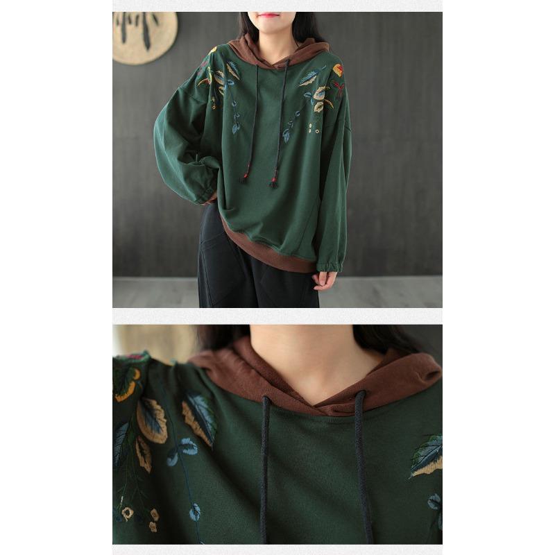 Women S Plus Size Loose Pullover Hooded Sweatshirt With Embroidery