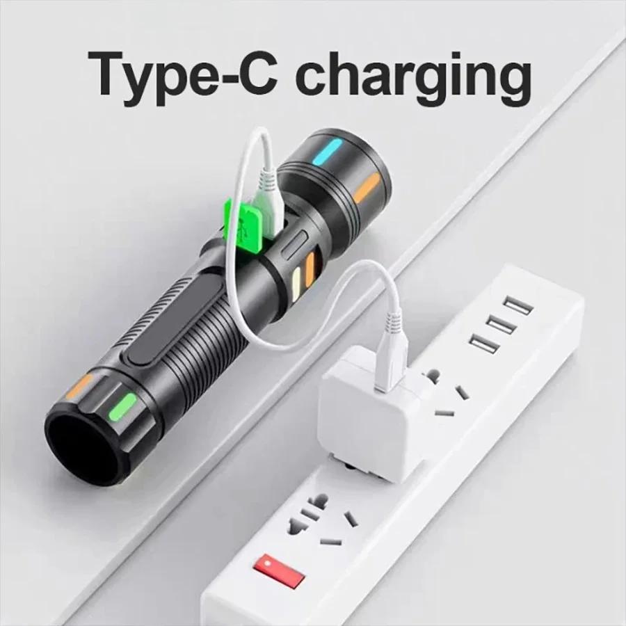 Fluorescent Light Flashlight 10000LM Torch Built-in Battery Lamp Zoomable Lantern Waterproof Flash Light Super Bright Spotlight