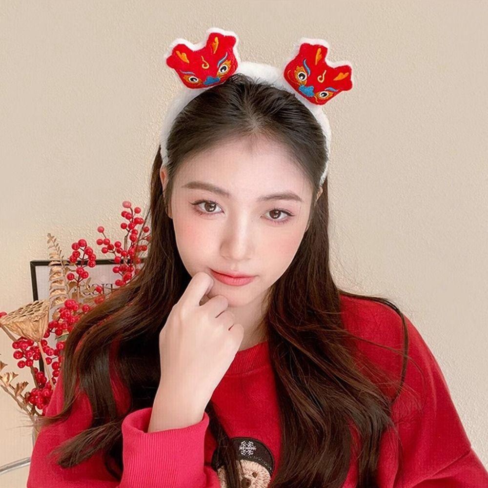 Red Hairband 2024 Happy New Year Headband Lion Dance New Year Headdress  New Year Gift