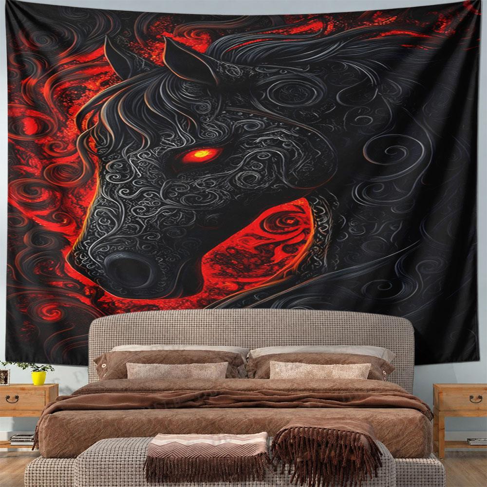 "Fiery Black Horse with Glowing Red Eyes" Pattern Wall Hanging Tapestry Decorative Tapestry Home Decor for Bedroom and Living Room
