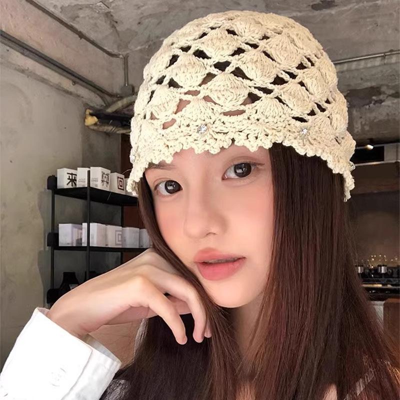 New Versatile Hat Hand Woven Head Hat for Women Spring Hollow Cold Hat Thin Stacked Hat Pullover Hat