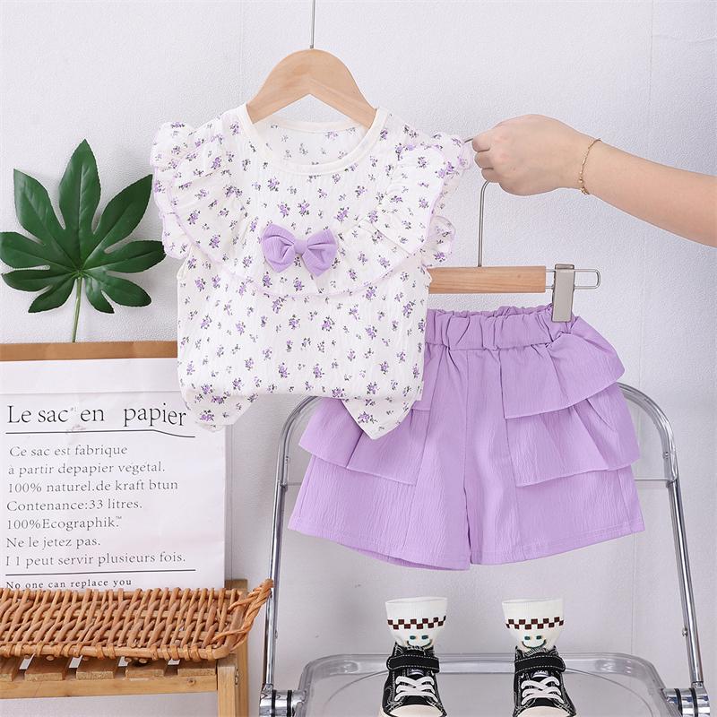 New Summer Baby Clothes Set Children Fashion Flower T-Shirt Shorts 2Pcs/Sets Kids Girls Clothing Toddler Casual Cotton Costume