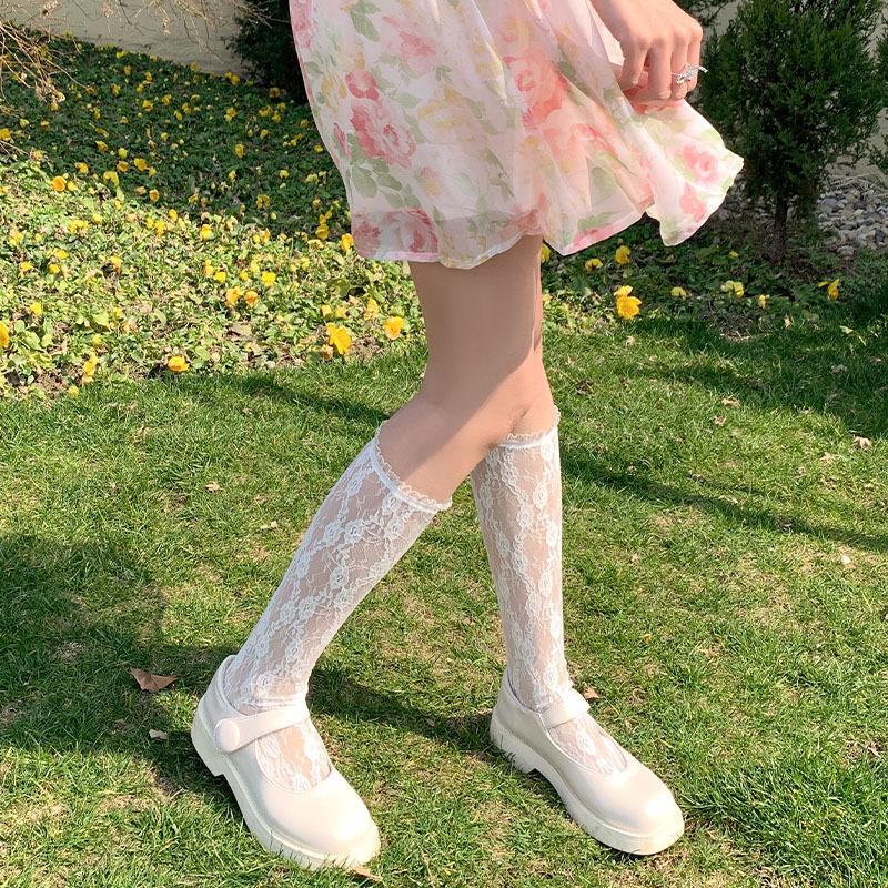

Белые кружевные ажурные носки женские носки средней длины весна и лето японские милые чулки в стиле Лолита Jk Calf Stacking One Size